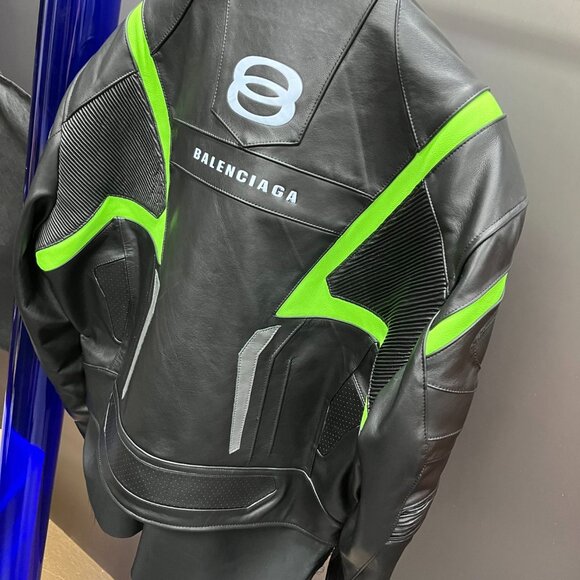 Balenciaga Oversized Leather Bikers Jacket – Jet Black / Neon - Picture 10 of 10